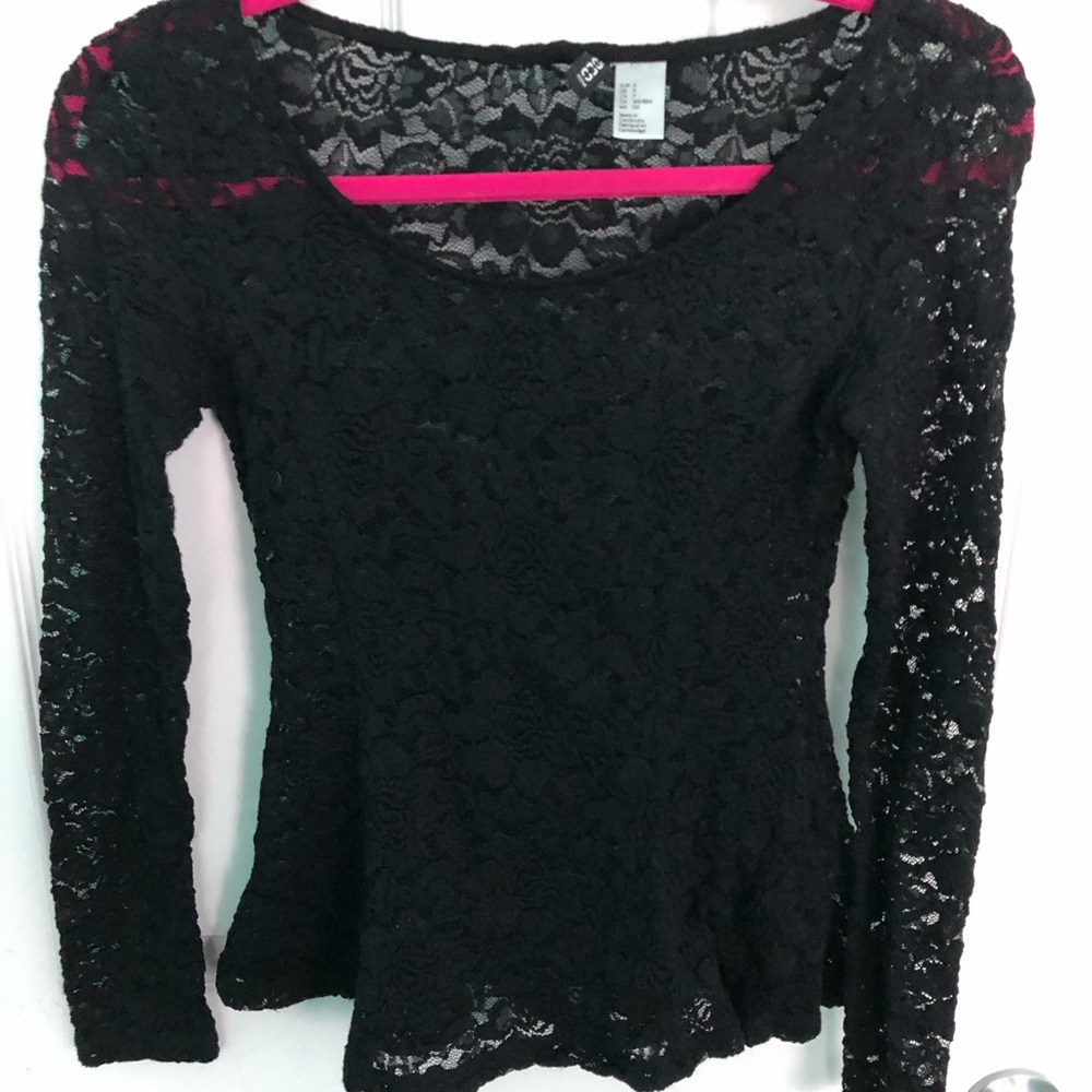 Black Lace Peplum Top